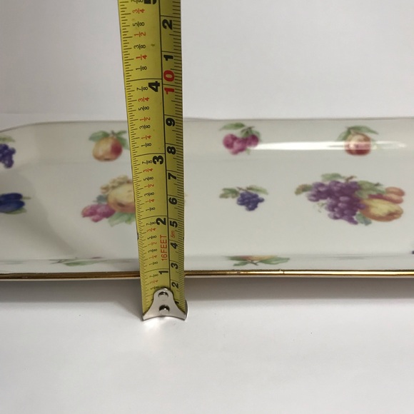 Lourlioux Le Faune Porcelain Serving Dish Long Rectangle Fruits Golden Trim - Picture 14 of 16